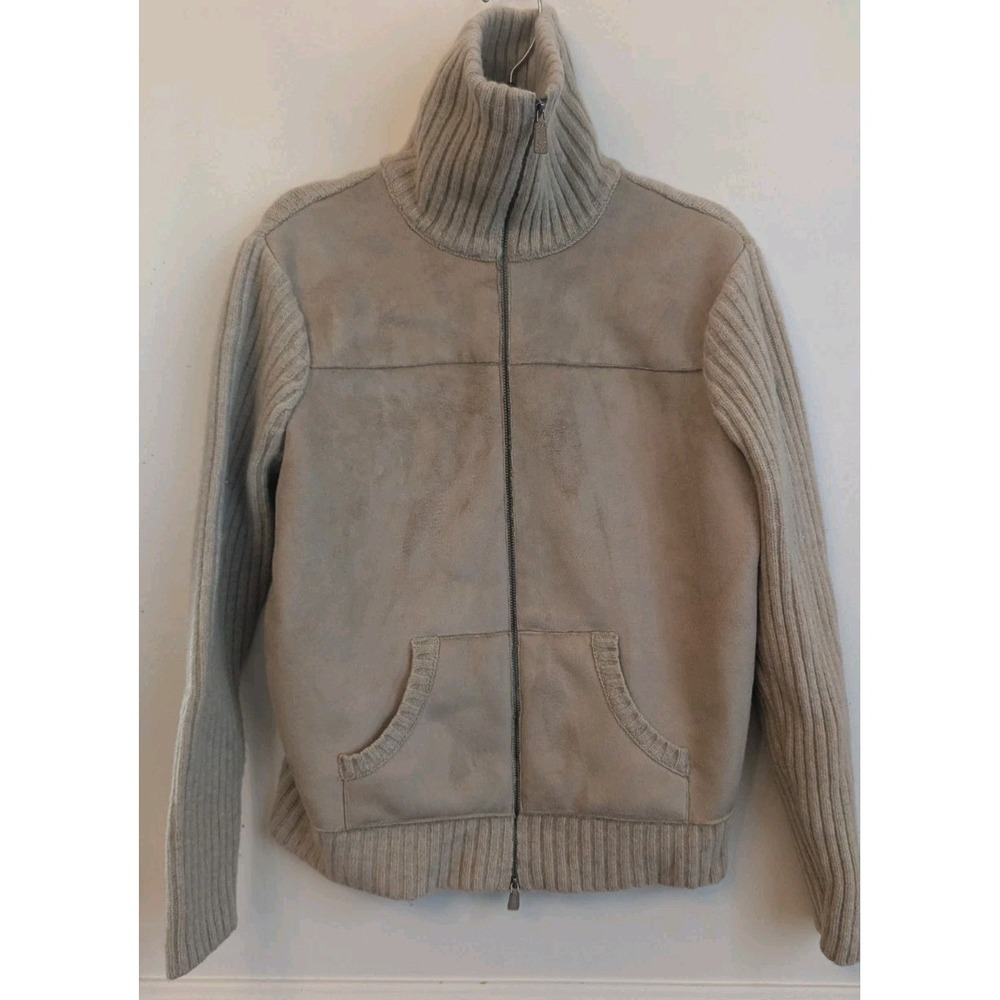 Vintage Ralph Lauren Lambswool Jacket Full Zip‎ Size M Beige Old Money Chunky